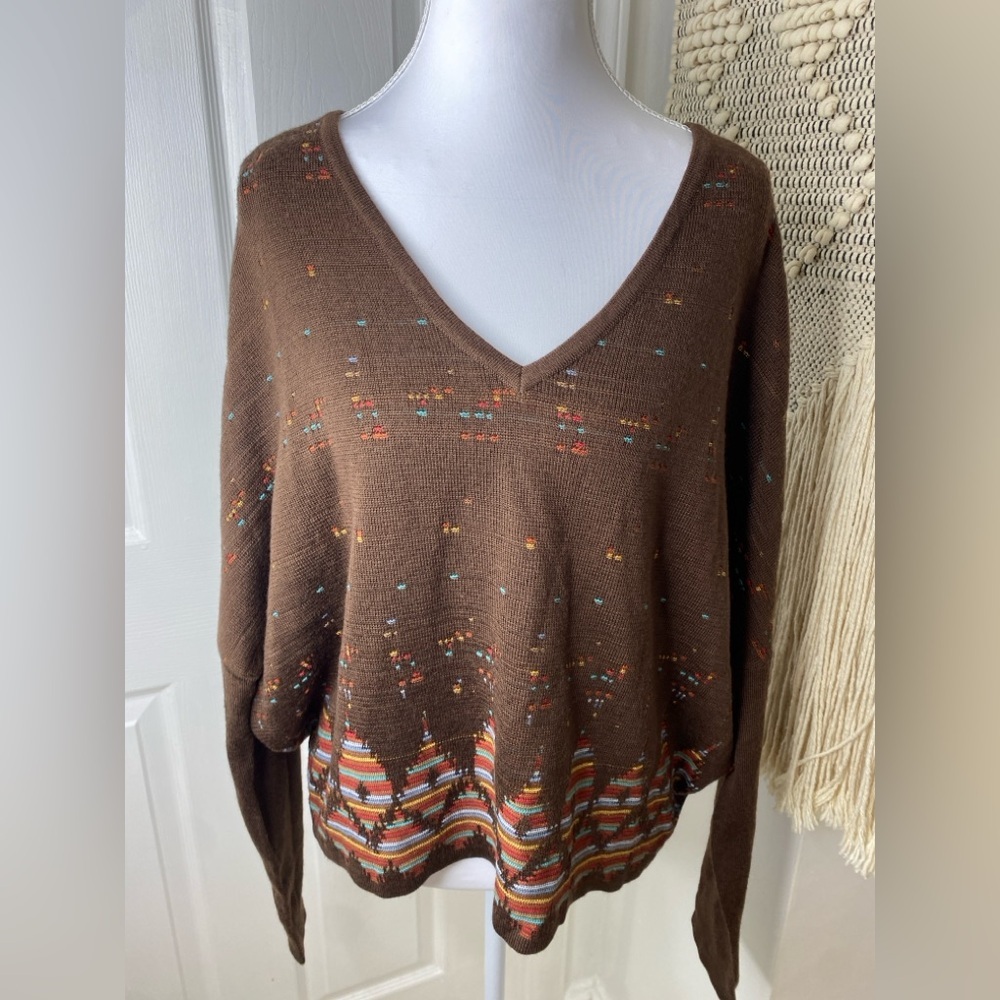 NWT AINSLEY Brown Wool V-Neck Sweater